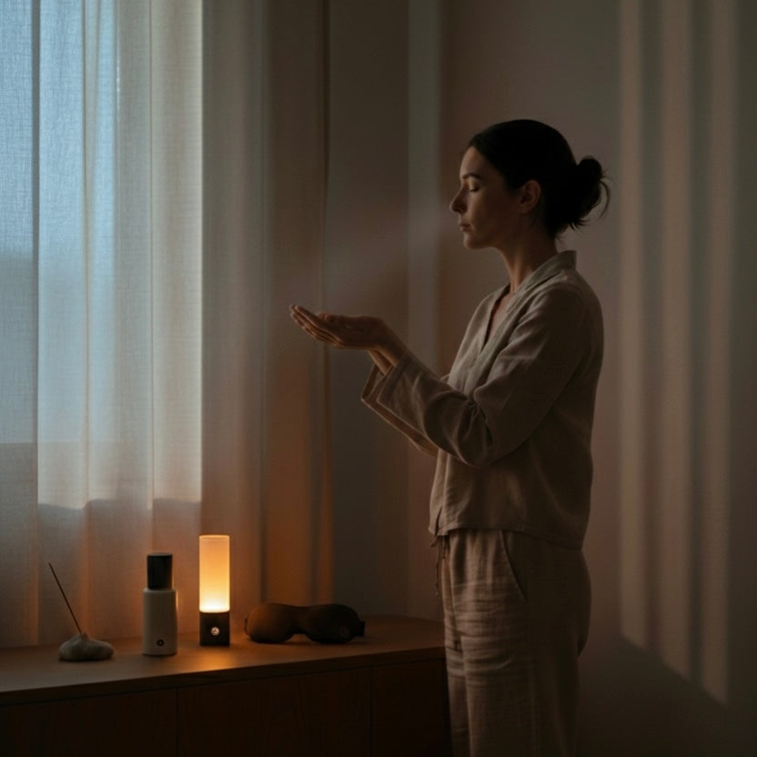 Sistema SleepFix™ con lampada accesa, spray e maschera